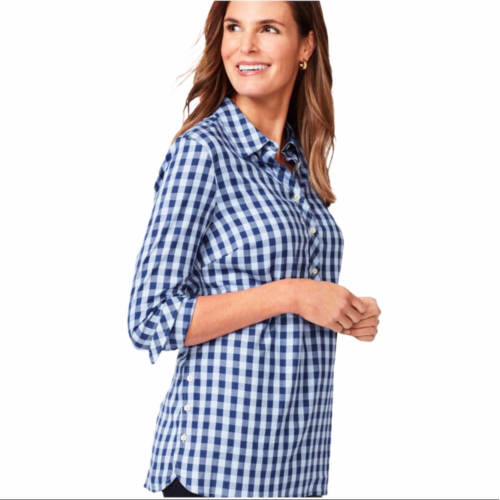 Talbots Gingham Popover Tunic Button Side Blue Bl… - image 2